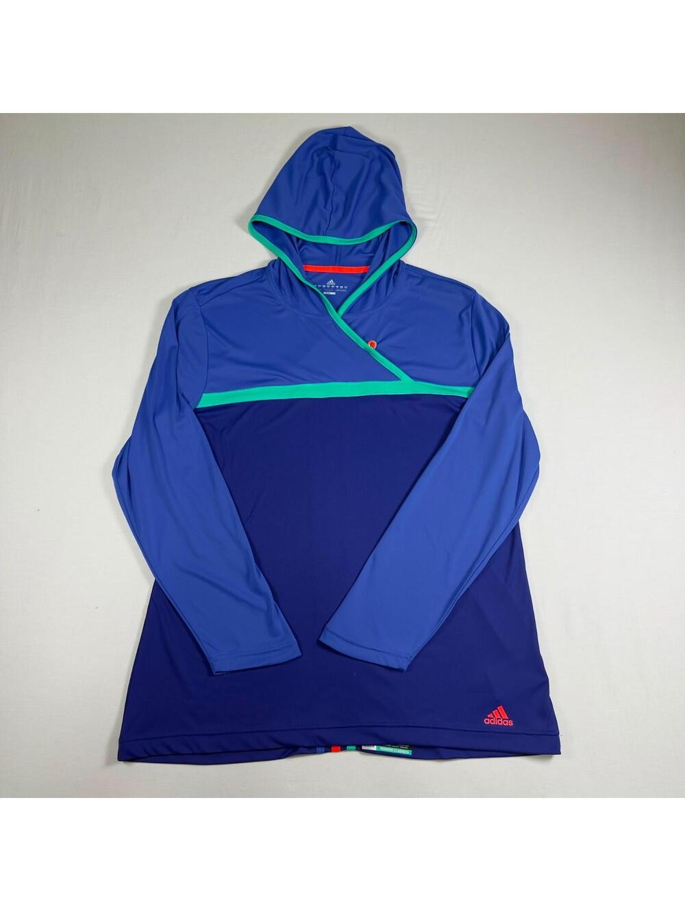 Adidas Polyester Hooded Athletic Pullover Royal Blue with Mint Green trim, neon
